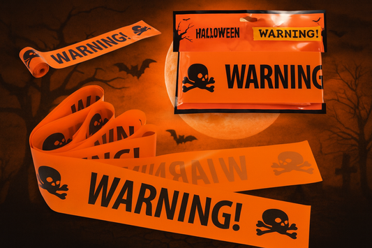Halloween Skull Warning Tape – Spooky Window & Party Prop